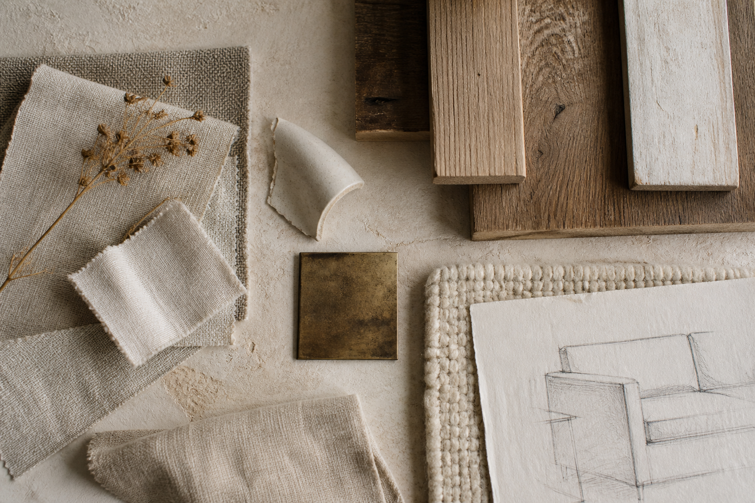 Material board for Linen & Oak Townhouse with the project’s principal finishes