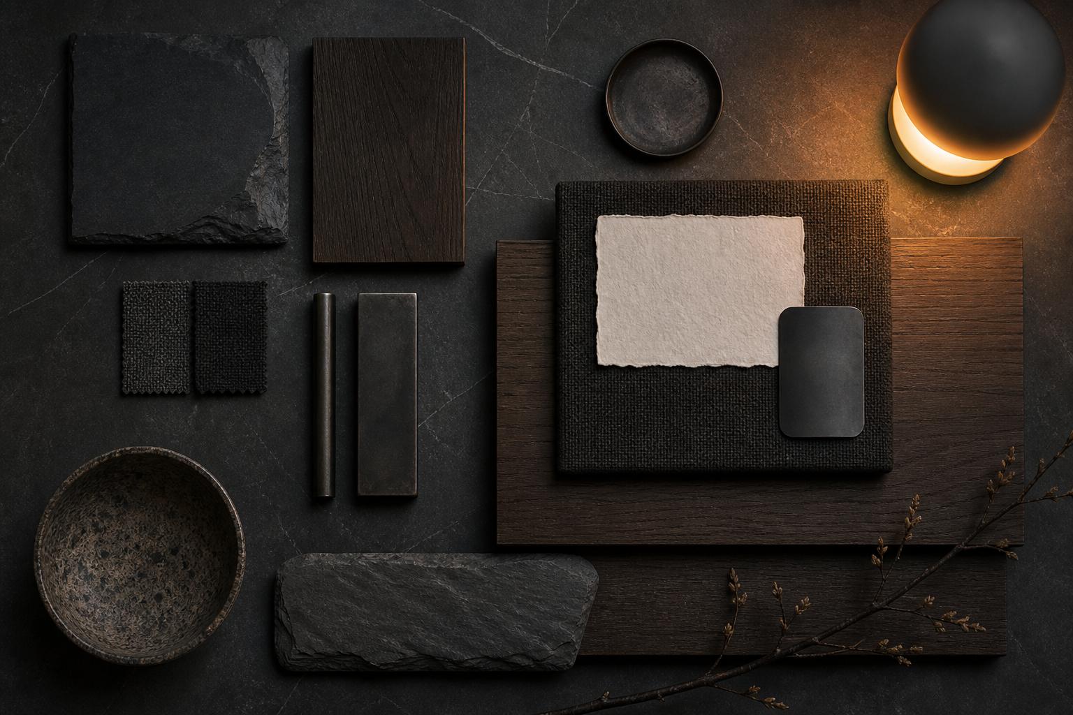 Material board for Stillwater Retreat with the project’s principal finishes