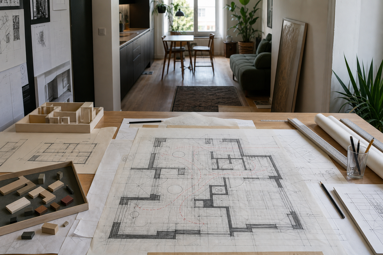 Editorial interior study for Where to begin with a difficult floor plan
